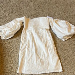 NEVER WORN White off the shoulder puff sleeve mini dress from Showpo